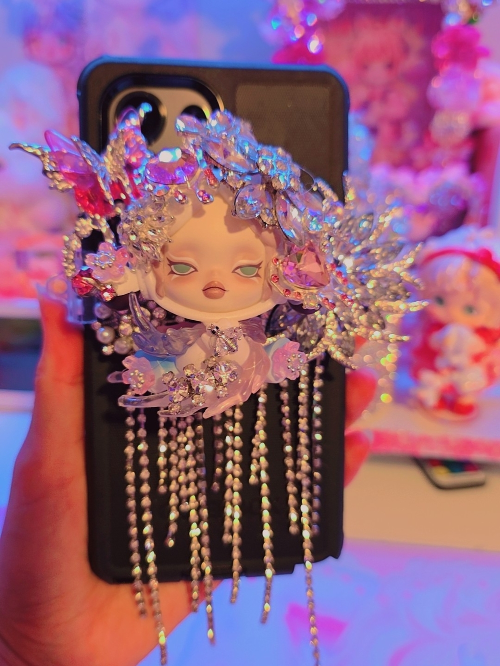 Crystal Pink Purple Sp Doll Phone Charm Clip
